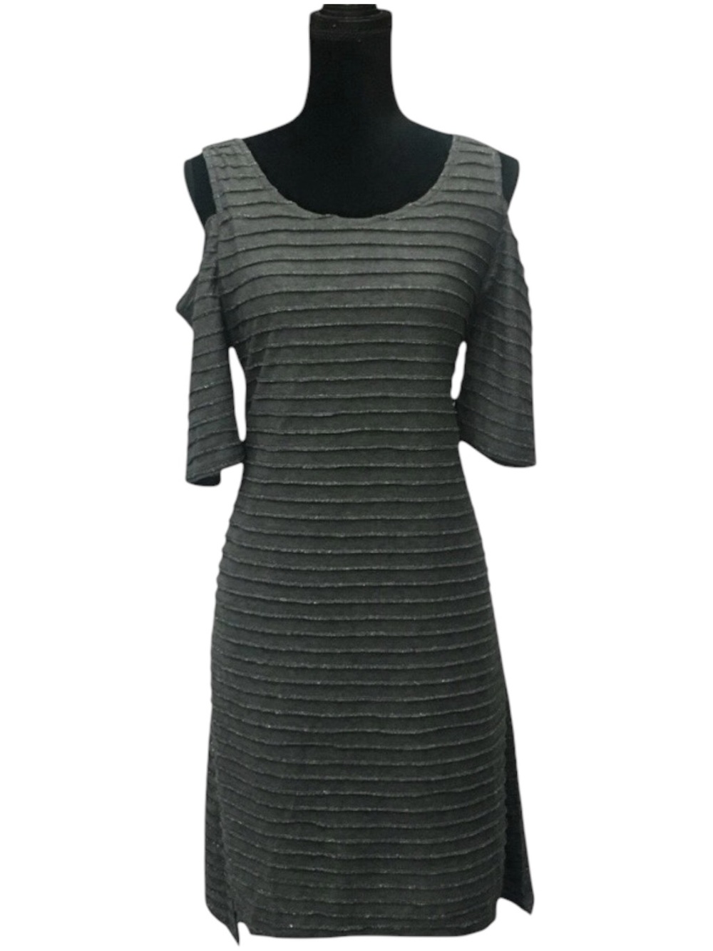 Spenser Jeremy Gray Sparkle Stripe Cold Shoulder Dress - Women’s Large NWT